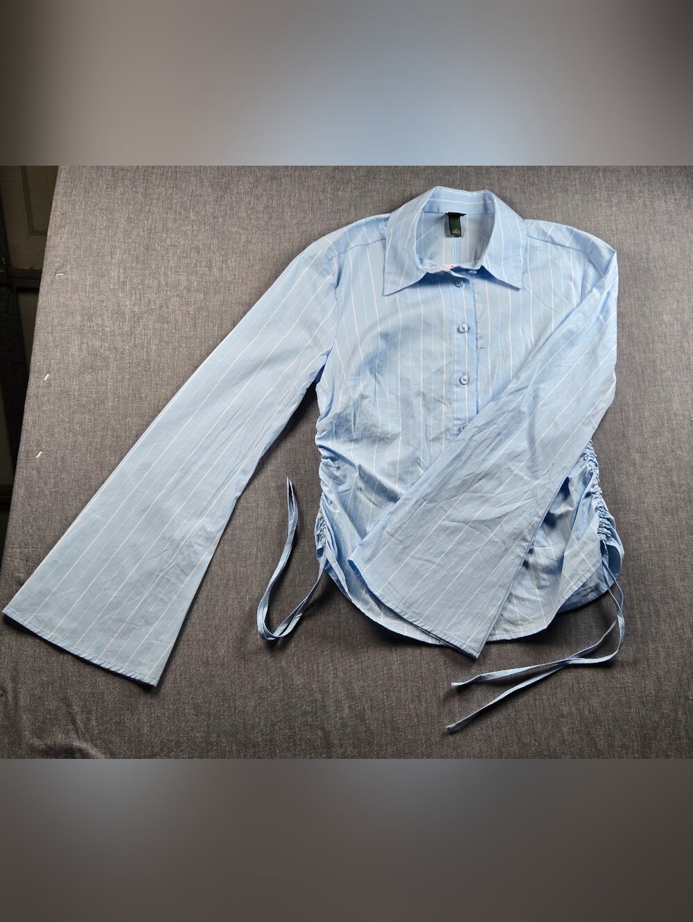 wild fable Light Blue Pinstripe Button-Up Blouse with Side Ties